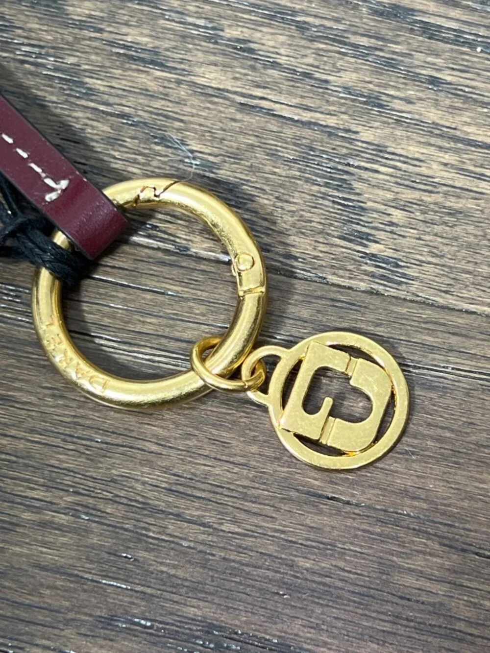GERARD DAREL Leather Bag Charm Key Ring 4 Leaf Clover Bordeaux Brown NWT